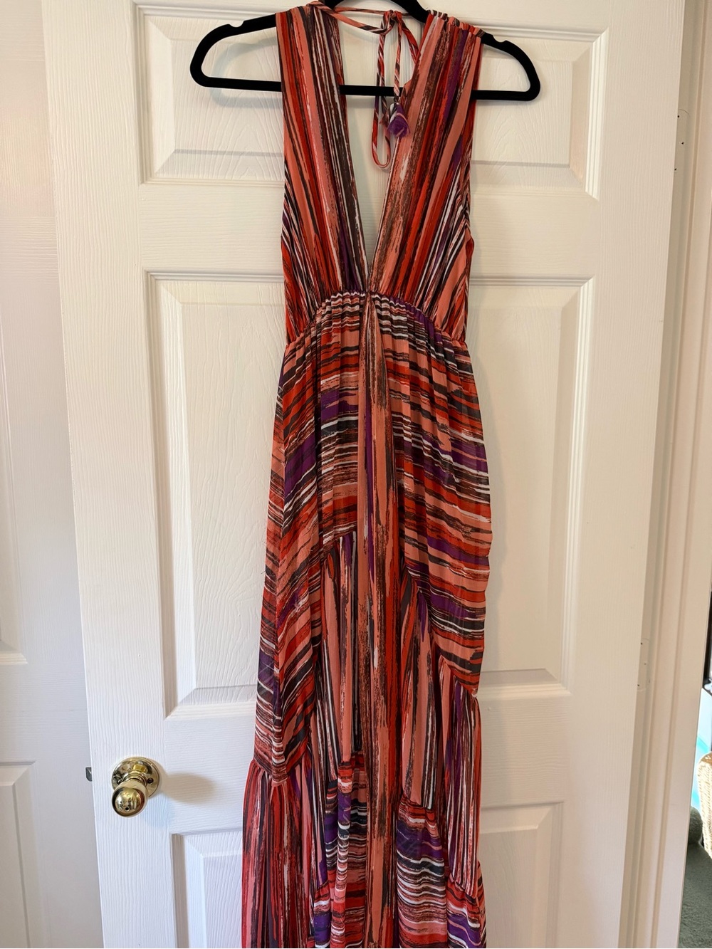 Sleeveless Deep V Maxi Dress in Multi-Stripe Orange